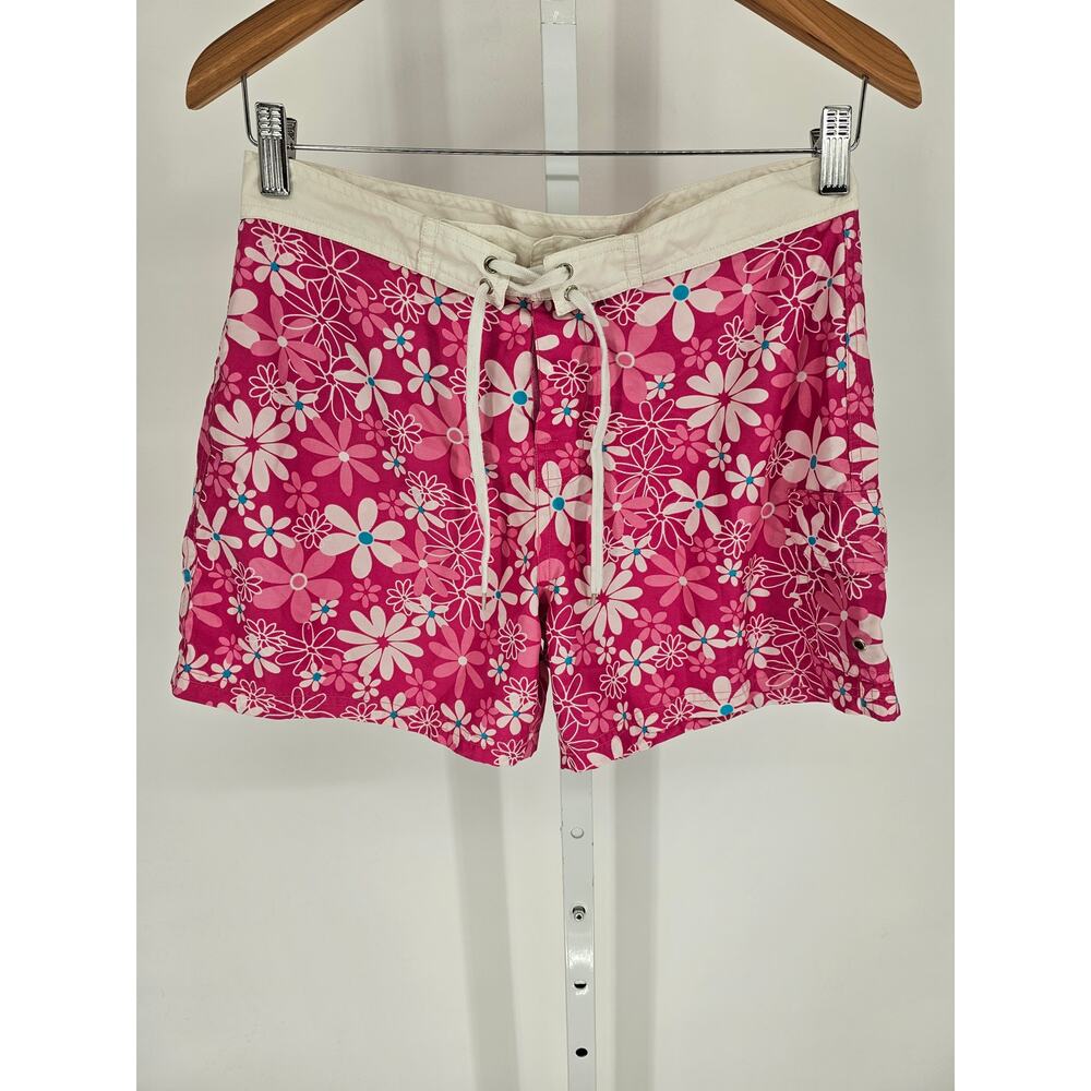 Haosha Women's Floral Pink Lace Closer Mid Rise Floral Shorts Size L